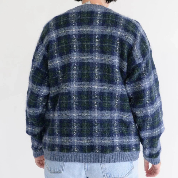 Vintage Northern Reflections Navy &  Blue Checker 48% Wool Crewneck Sweater XL - Picture 3 of 14